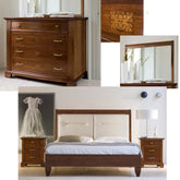 Camera da Letto Matrimoniale Classica Smart in Ciliegio Letto in Pelle Cuscino Arte