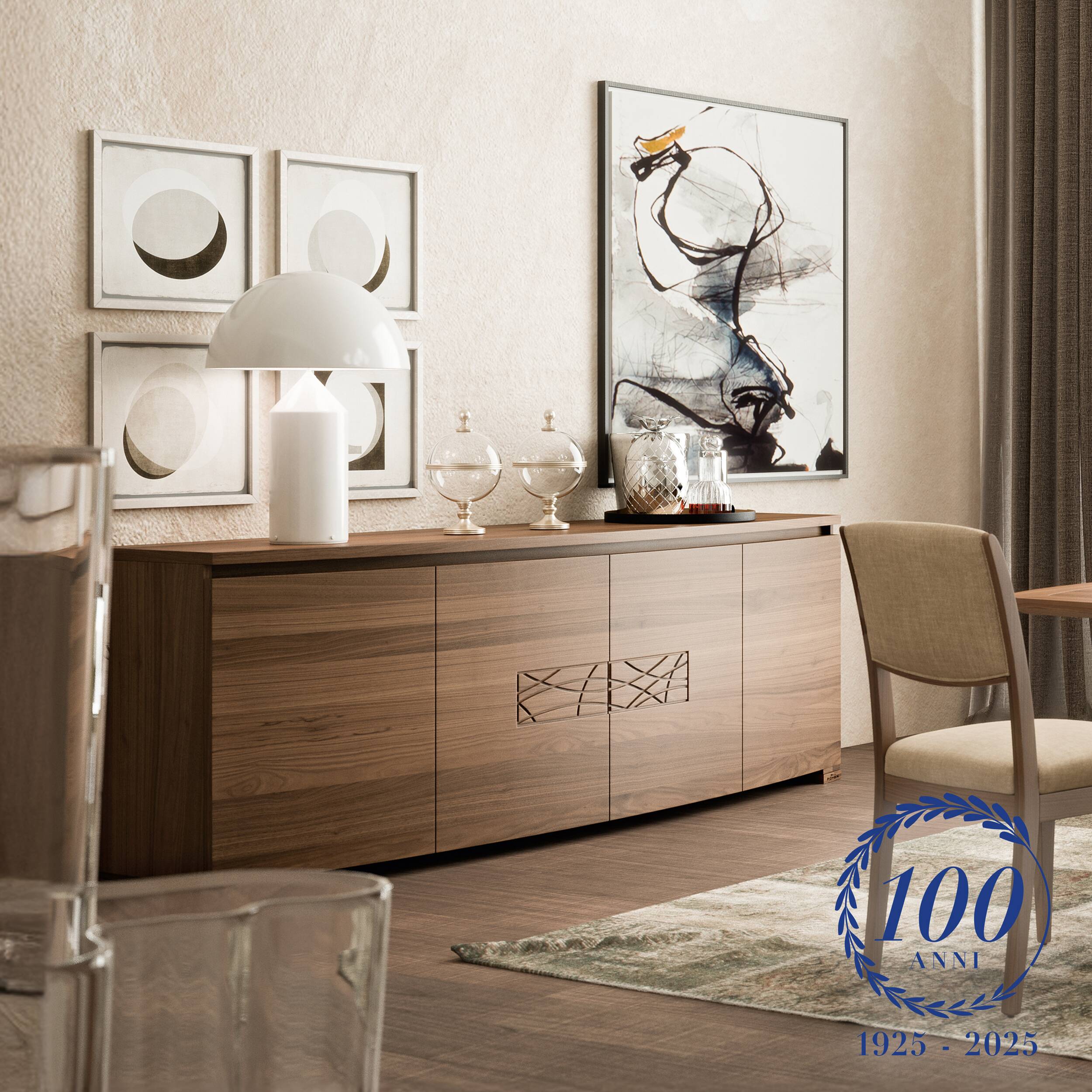 Modern Walnut Wood Sideboard with LED Light Modigliani Piombini