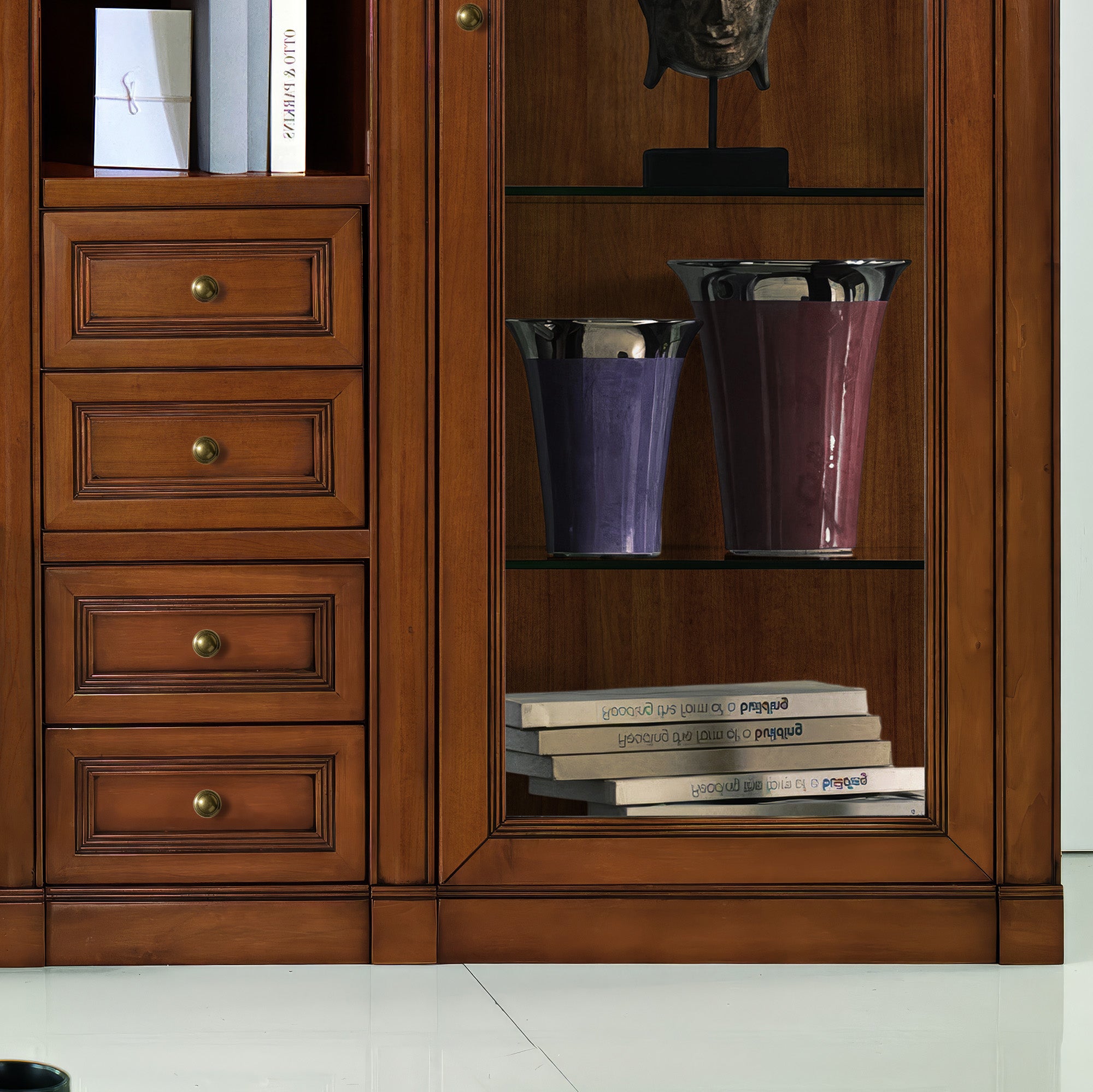 Mobile Living Room Wall L 304 Classic Wooden Cherry Finish Arte D'Este Collection Piombini Mobili