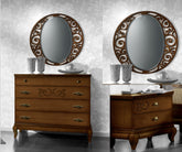 Gruppo Comò e Comodini contenitori della linea classica in legno finitura ciliegio con intarsio la specchiera in regalo Arte D'Angiò Piombini Mobili Classici Italiani GRU03