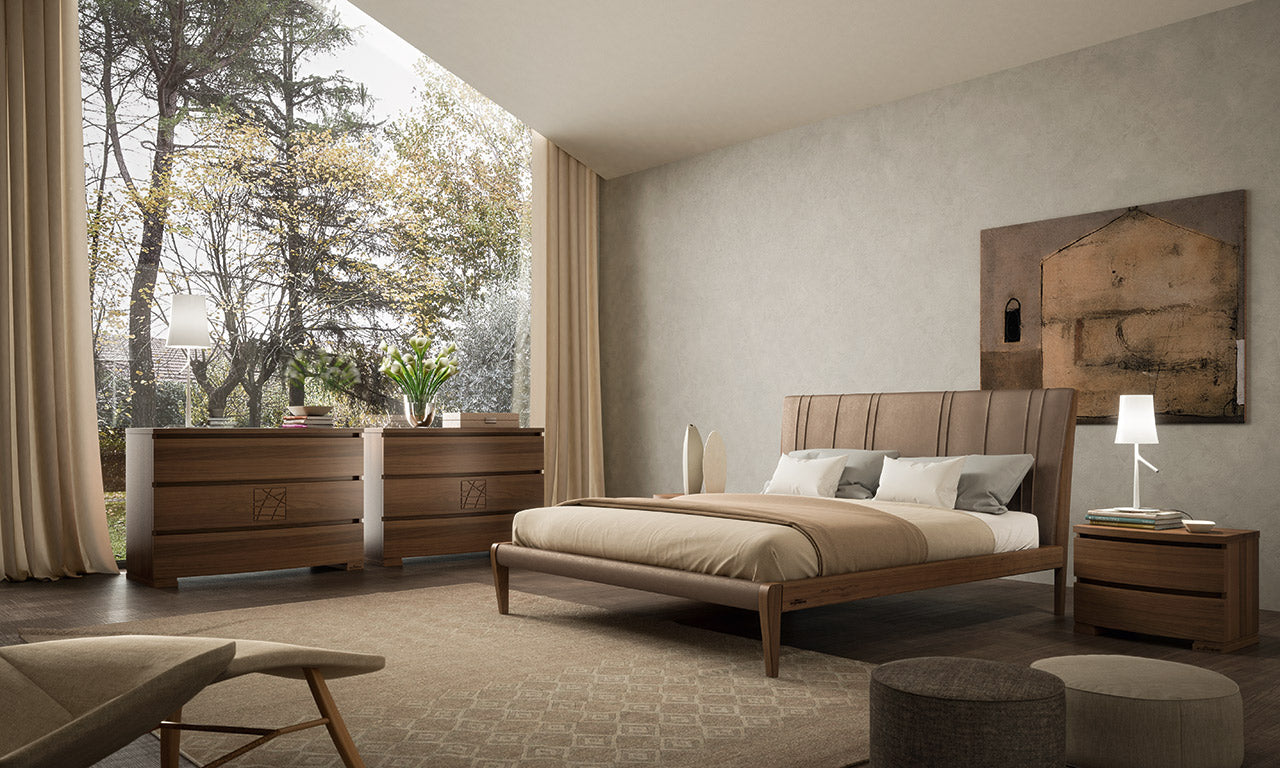 Modern Lacquered Double Bedroom Complete in Walnut Wood Modigliani Piombini Collection 
