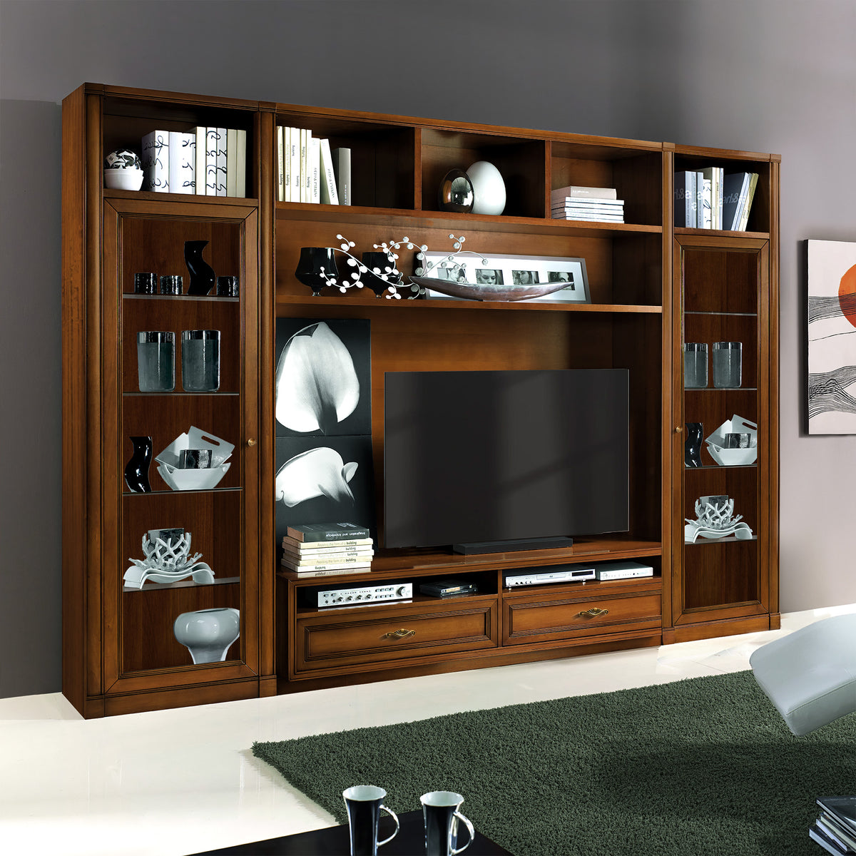 Mobile Wall for Classic Living Room L 325 cm in Cherry Wood Finish Arte D'Este Piombini Collection