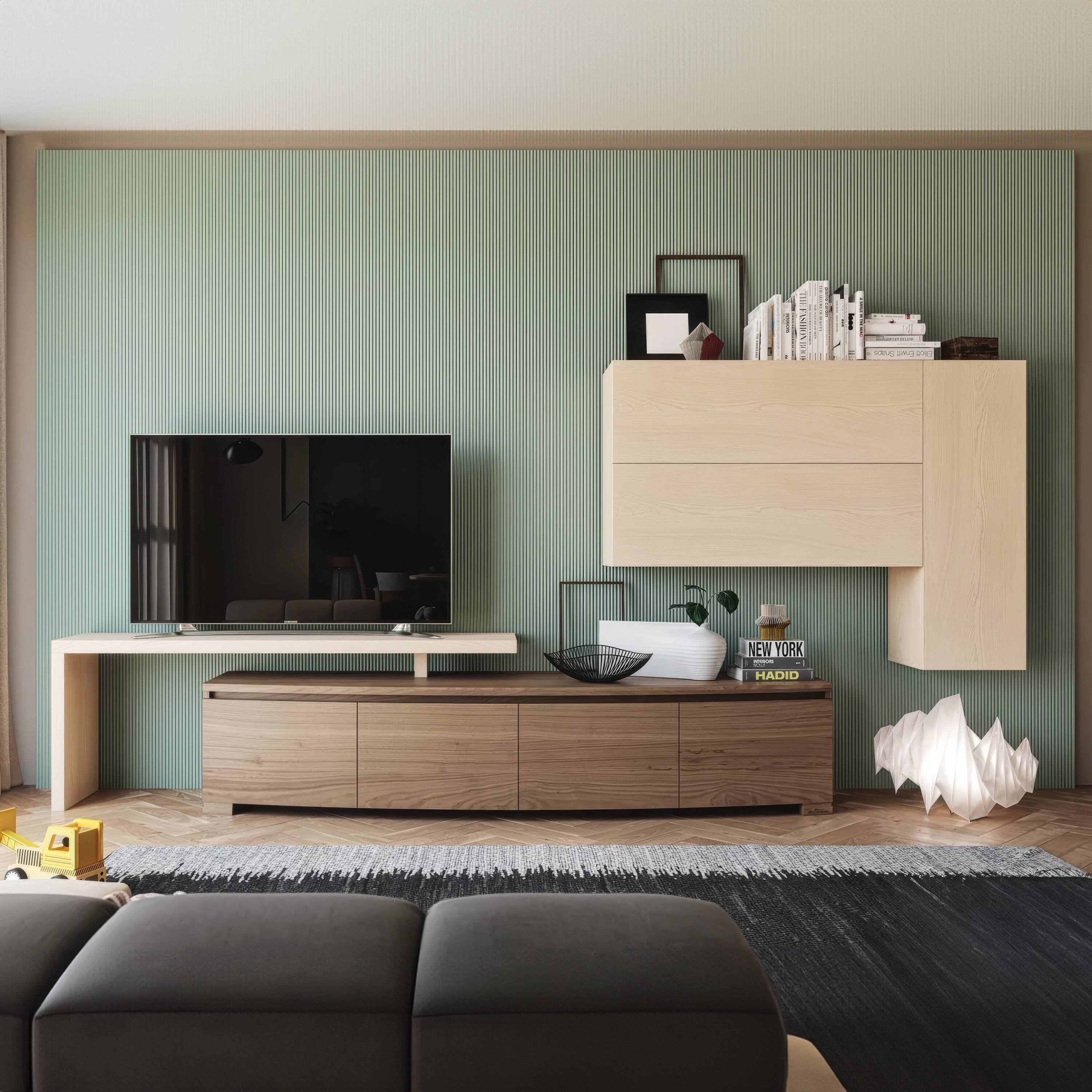 Parete Moderna in Noce e Frassino con Luce Led Modigliani