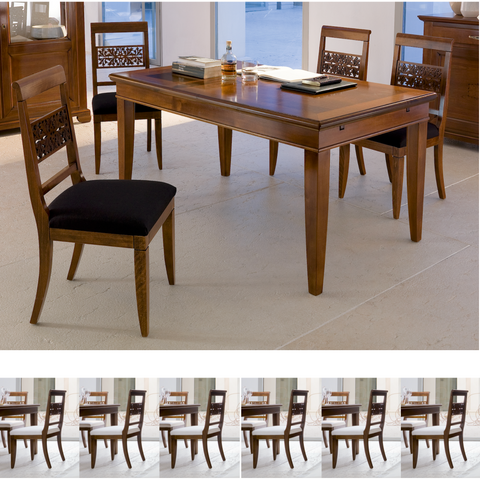 Classic Extendable Rectangular Table L 180 with 6 Classic Chairs in Cherry Wood and Genuine Leather Arte Piombini Collection