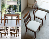 Table carrée extensible classique quatre chaises en cuir d'art Piombini