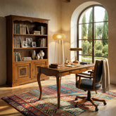 Classic Tiziano study with parquet-top desk, button-tufted genuine leather armchair, and two-door inlaid bookcase