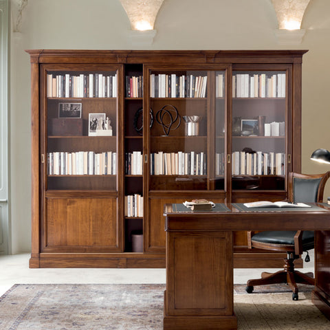 Libreria classica in legno di ciliegio a 3 ante scorrevoli L. 280 cm, collezione Arte Piombini Mobili Classici Italiani 8819A