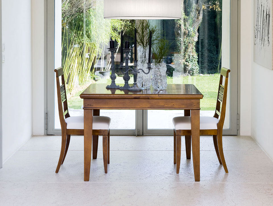 Mesa de comedor clásica extensible cuadrada 110 x 110 en madera de cerezo Piombini Art Collection