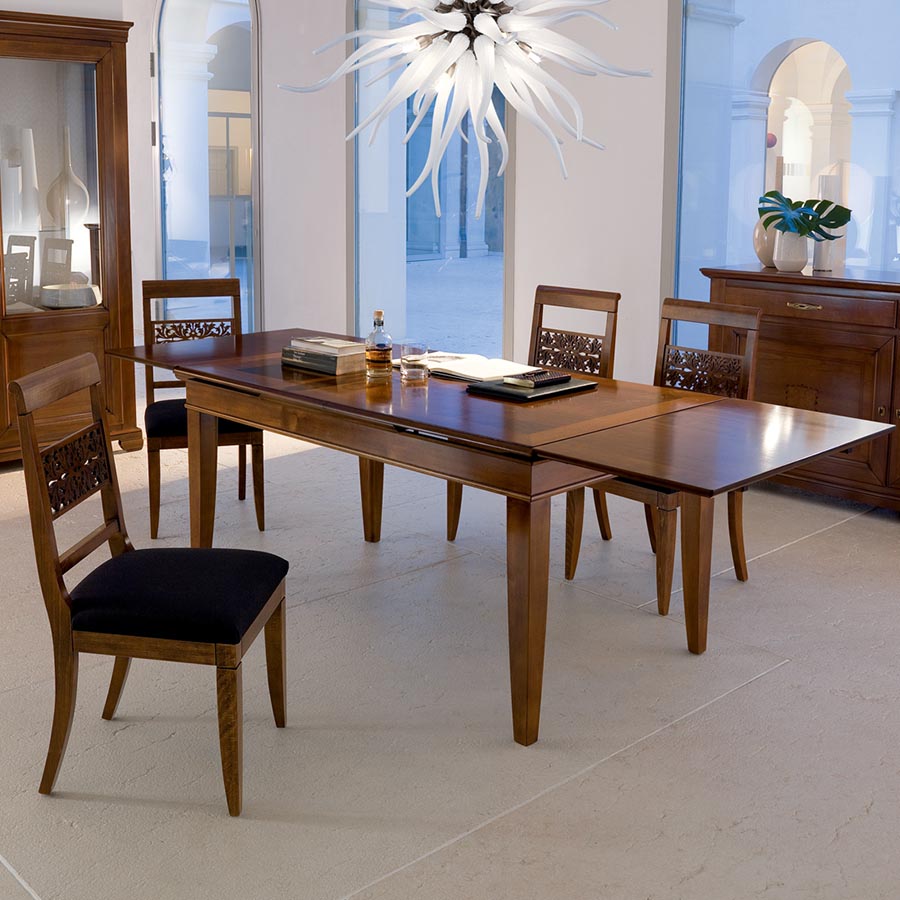Mesa de comedor clásica extensible rectangular L 180 de madera de cerezo Colección Arte Piombini