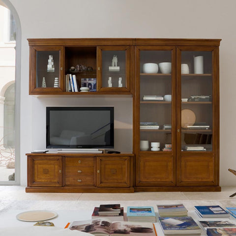 Pared de salón móvil L 293 Classic de madera de cerezo con incrustaciones Piombini Art Collection