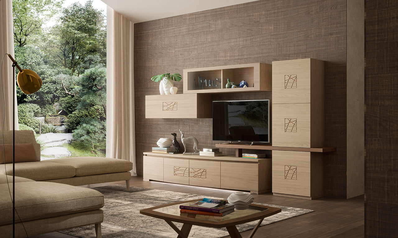 Parete mobile soggiorno moderno in legno di noce collezione Modigliani Piombini Comp03