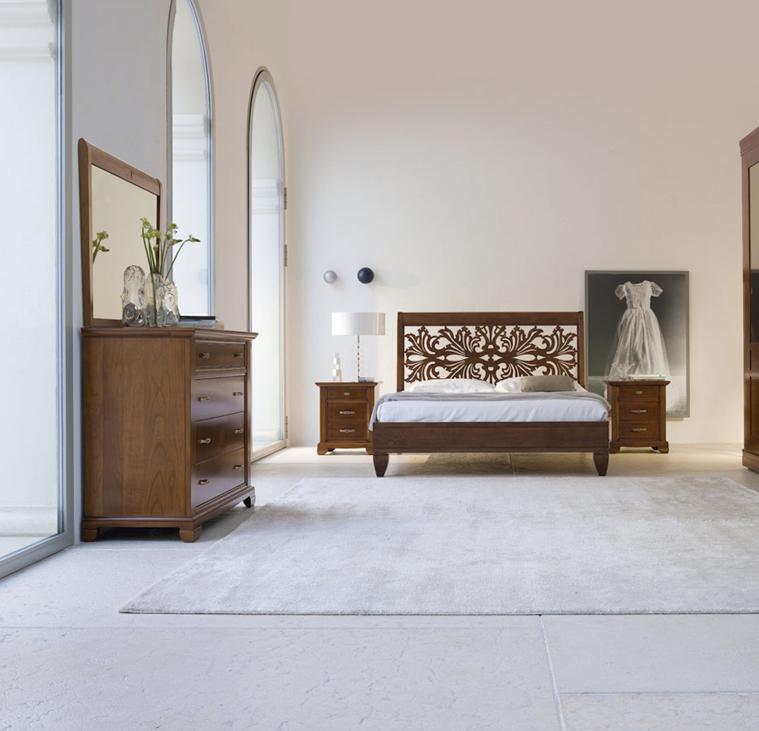 Camera da letto matrimoniale classica completa, in legno di ciliegio, collezione Arte Piombini Mobili Classici Italiani CAM04