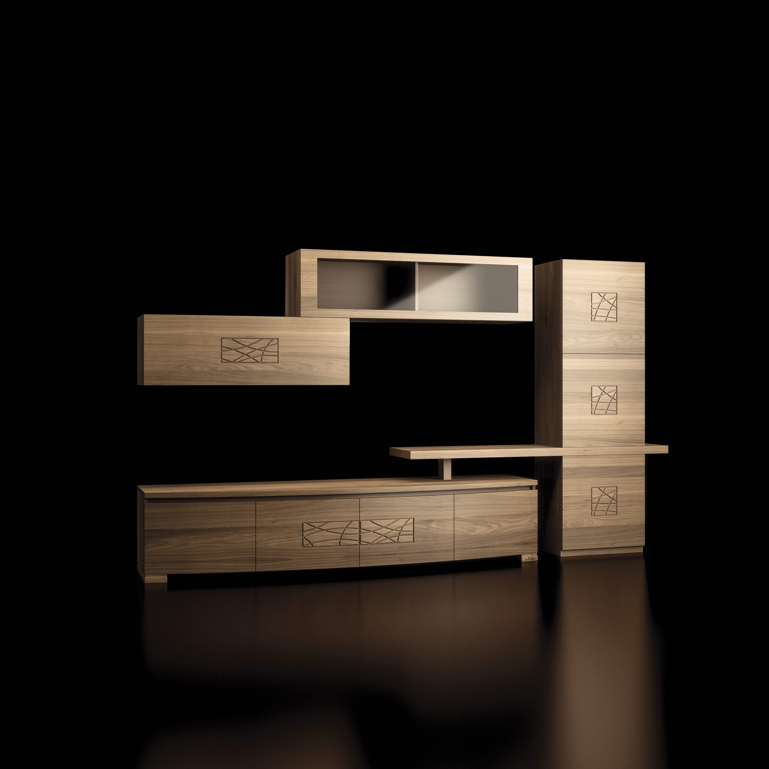 Parete mobile soggiorno moderno in legno di noce collezione Modigliani Piombini Comp03