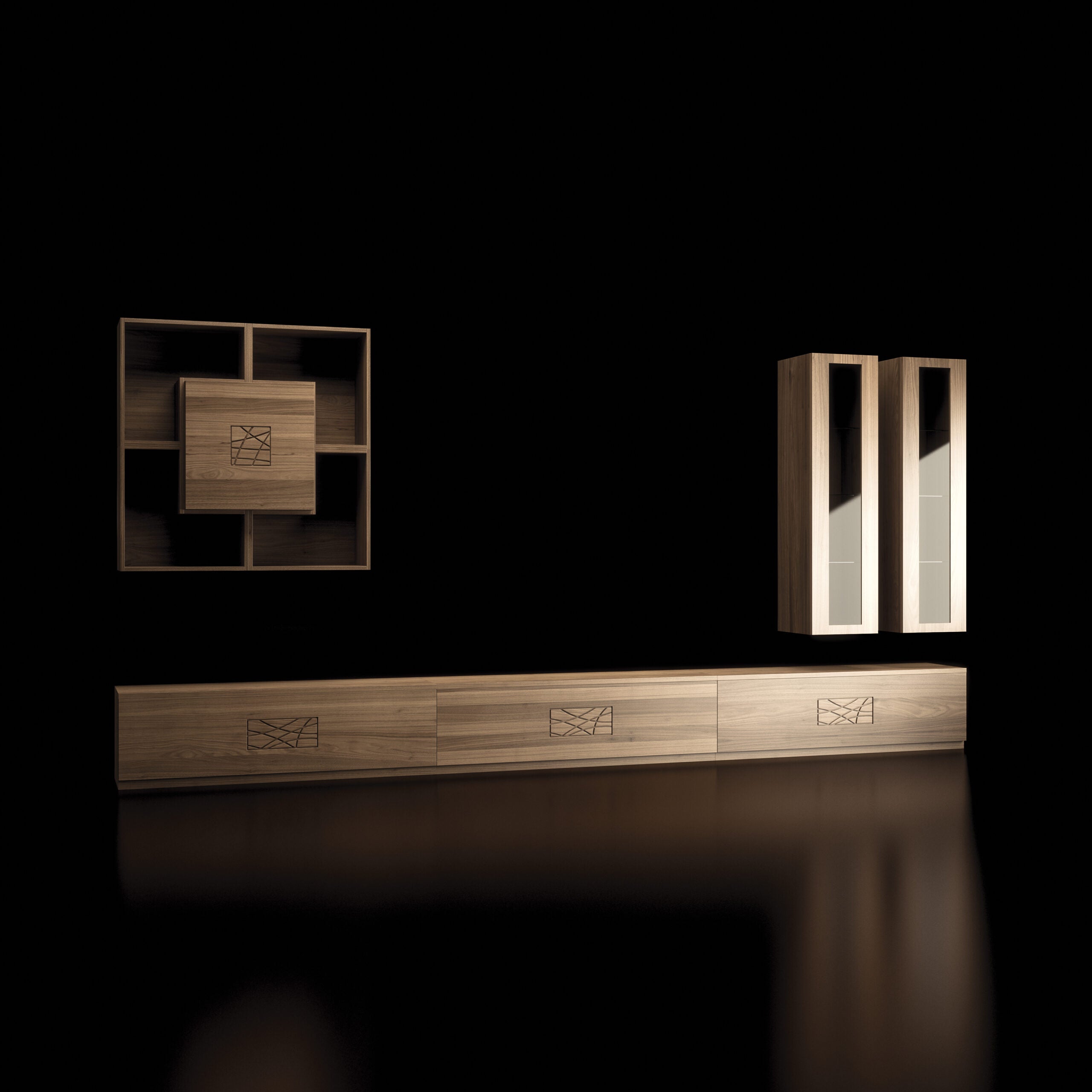 Parete mobile soggiorno moderno in legno di noce Collezione Modigliani Piombini Comp05