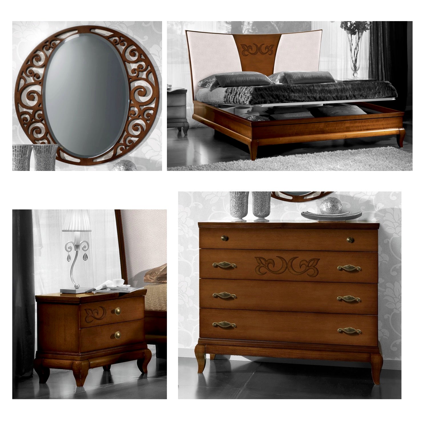 Camera da Letto Box Classica Matrimoniale Smart in Ciliegio e Pelle Arte D'Angiò