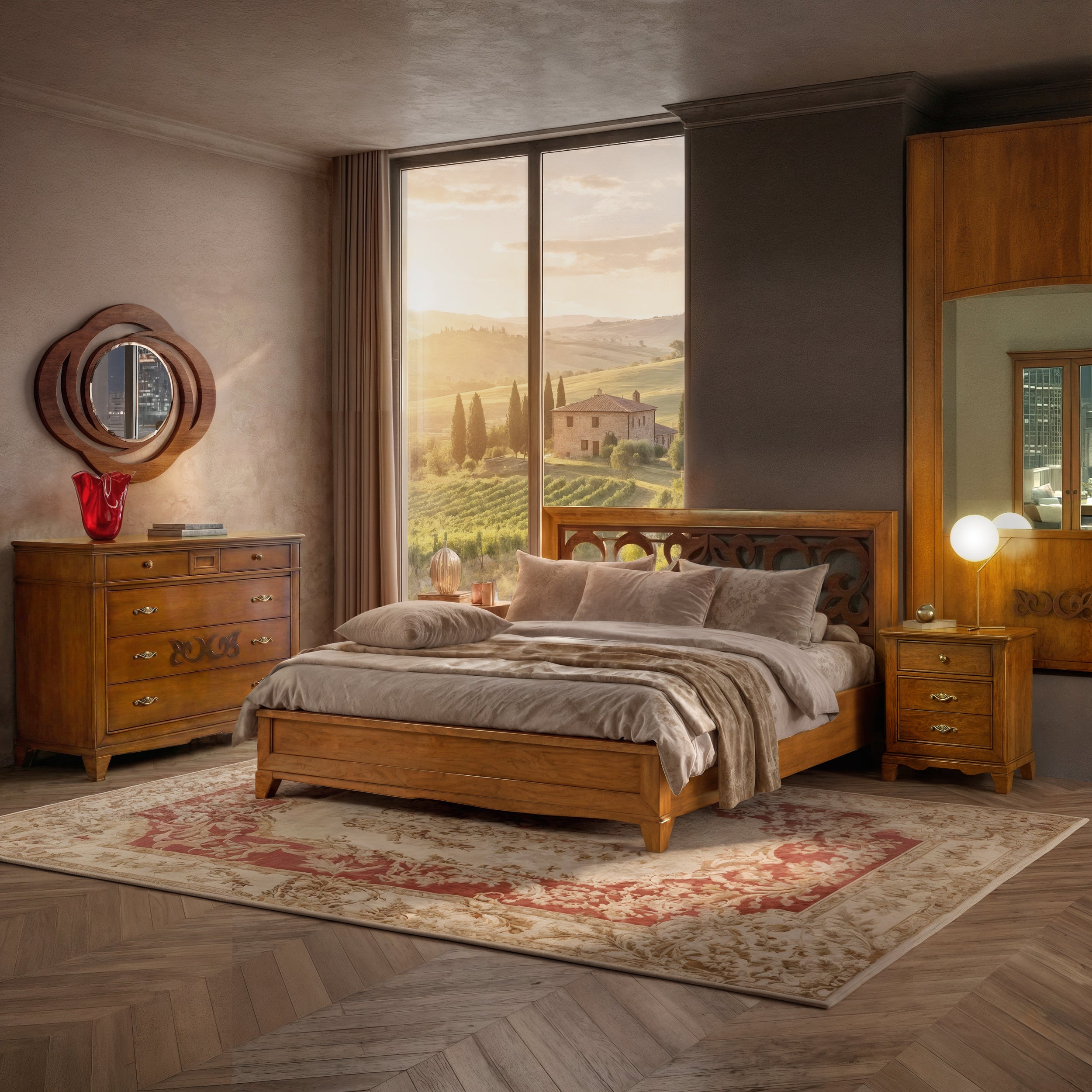 Camera matrimoniale classica D’Este con armadio scorrevole GRN14 Bassano Chiaro Anticato