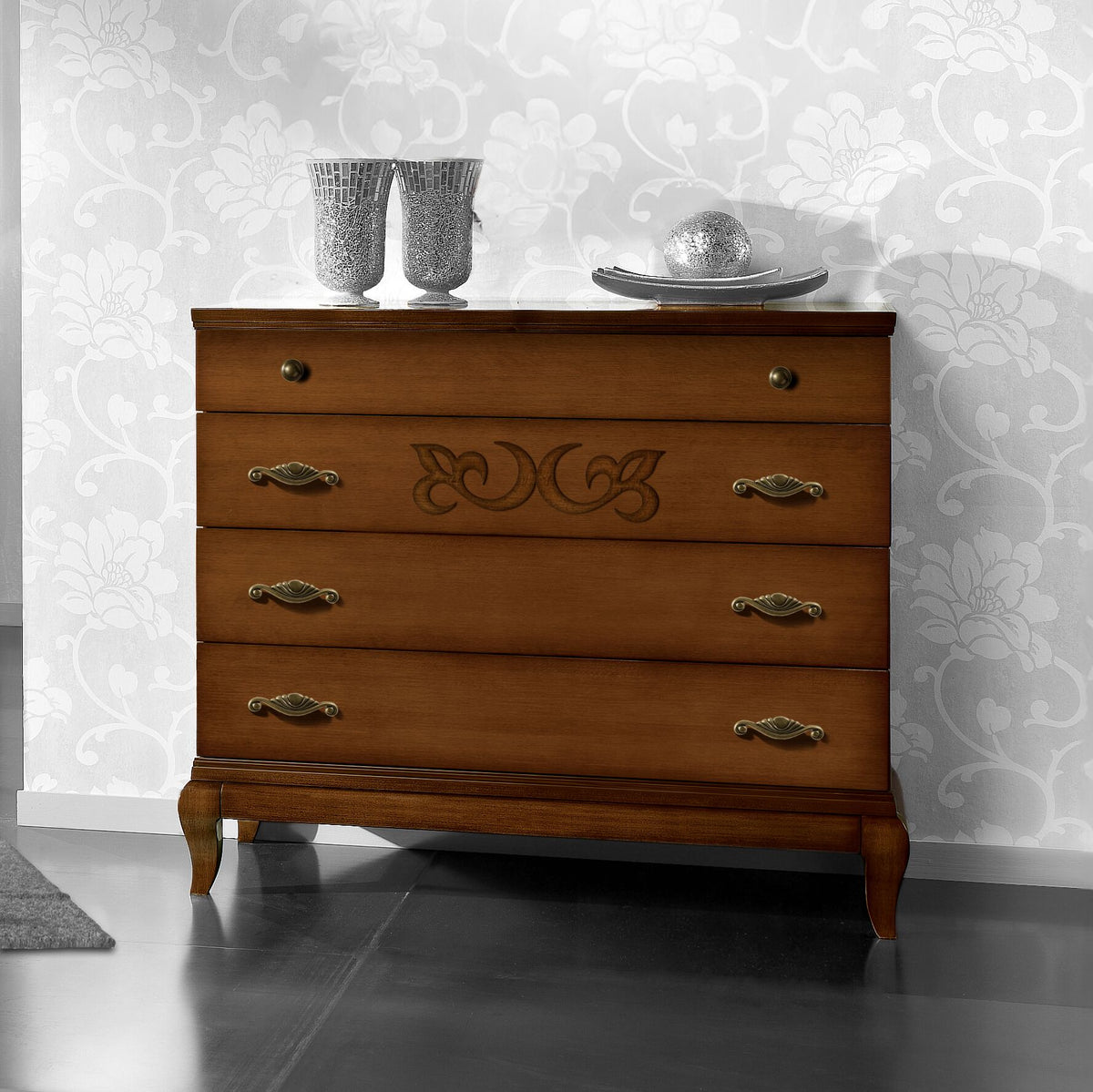 Classic Four Drawer Chest of Drawers Decorated with Art D'Angiò Piombini