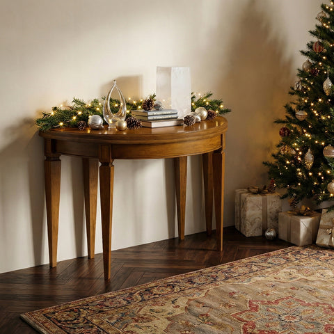 Классический круглый и овальный стол-консоль из вишни Тициано