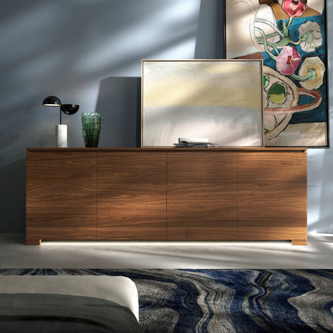 Modern Walnut Wood Sideboard with Marble and LED – 4 Doors – Modigliani