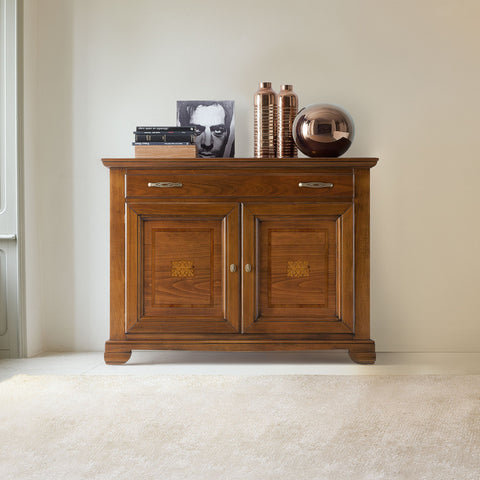 Small Classic Cherry Sideboard with two inlaid doors and one drawer by Arte Piombini