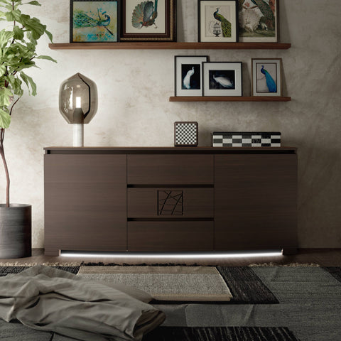 Credenza Moderna Sagomata due porte tre cassetti Moka Formella Modigliani Piombini Ambientata 8212F