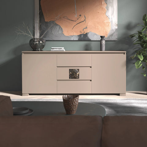 Credenza Moderna due porte tre cassetti Tortora Marmo Modigliani Piombini Mobili Artigianali Italiani 9212M