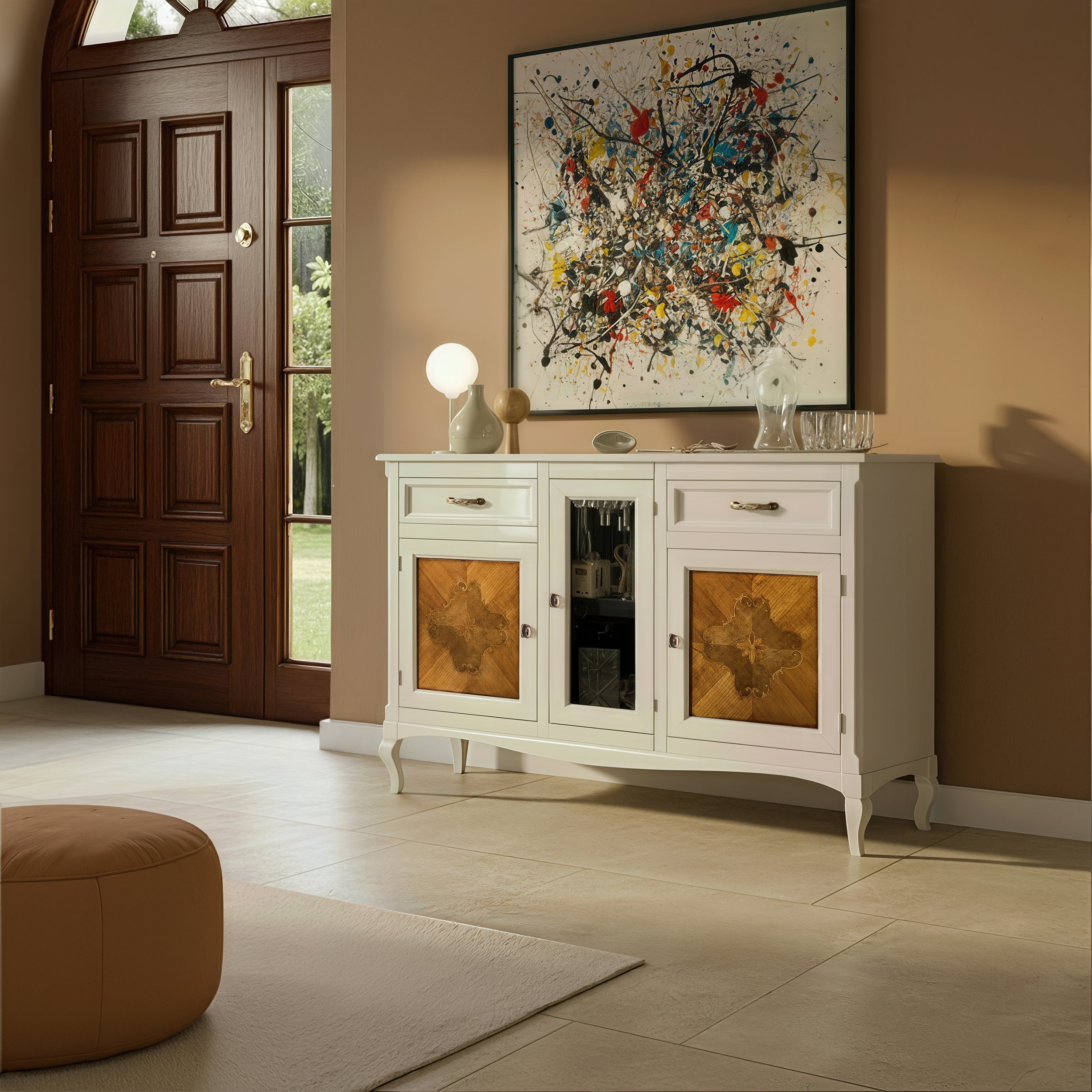 Credenza classica noce tre porte due cassetti intarsiati Arte Tiziano Piombini H6105