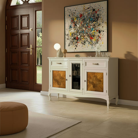 Credenza classica noce tre porte due cassetti intarsiati Arte Tiziano Piombini H6105