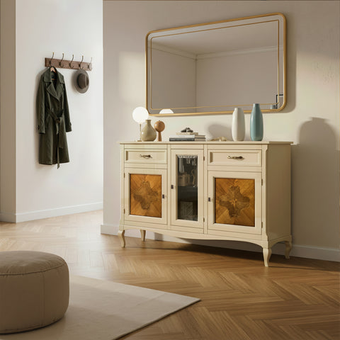 Credenza classica noce tre porte due cassetti intarsiati Arte Tiziano Piombini H6105