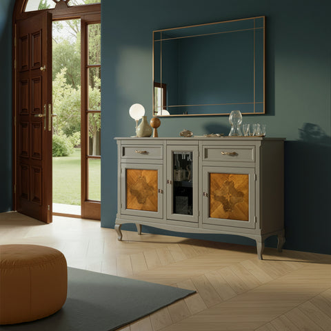 Credenza classica noce tre porte due cassetti intarsiati Arte Tiziano Piombini H6105
