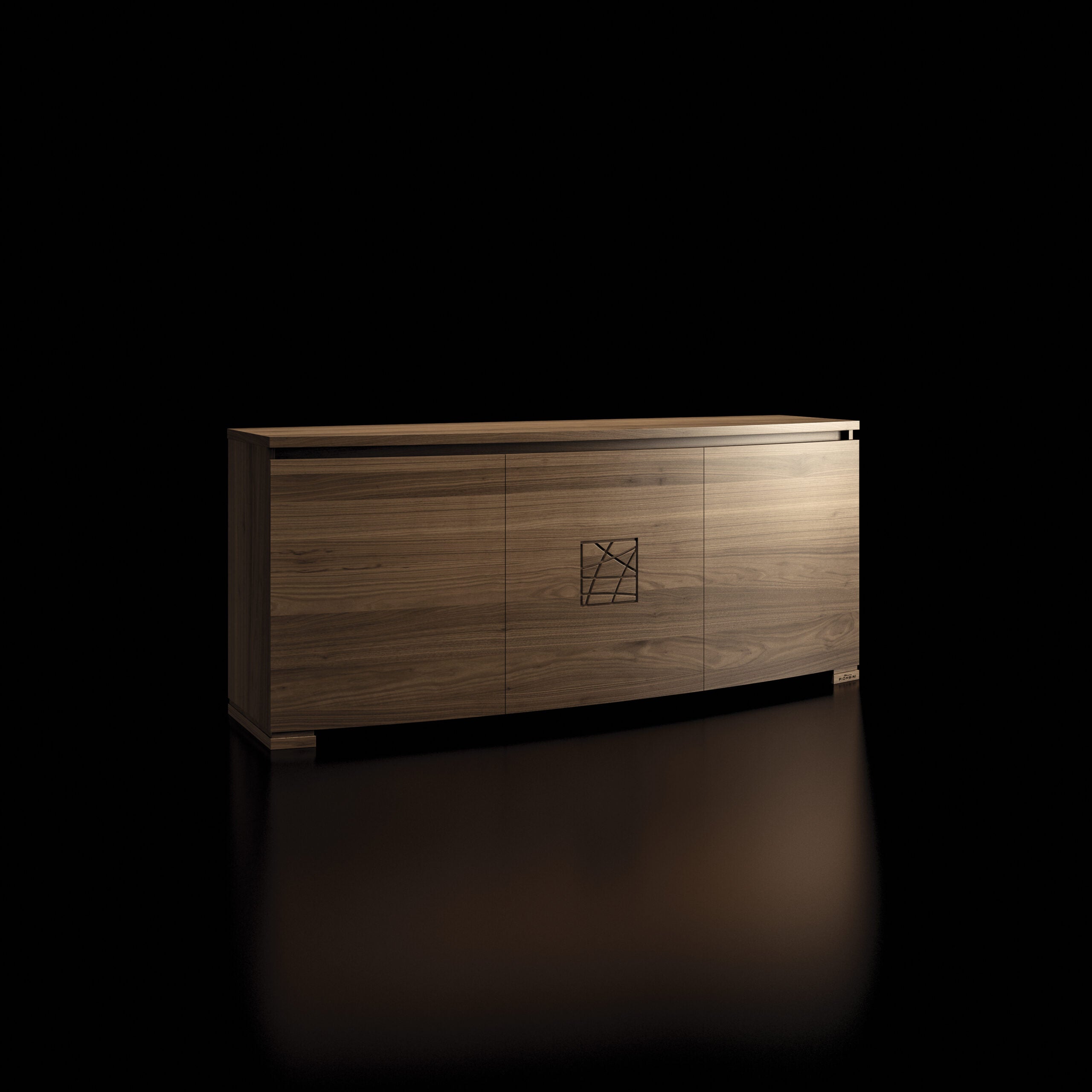 Modern shaped sideboard L 198 in walnut wood, Modigliani Piombini collection