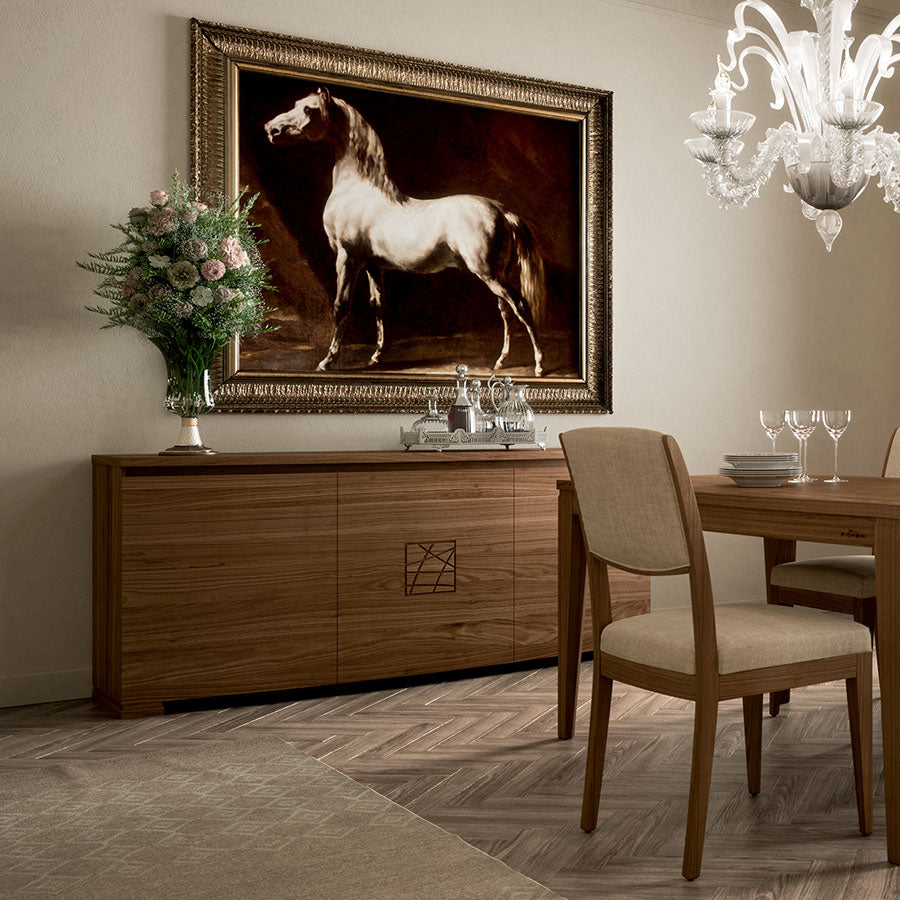 Complete Modern Dining Room in Walnut Wood with Carving from the Modigliani Piombini Collection