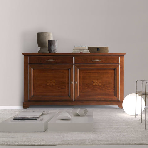 Classic cherry sideboard with two drawers and two inlaid doors Arte Piombini