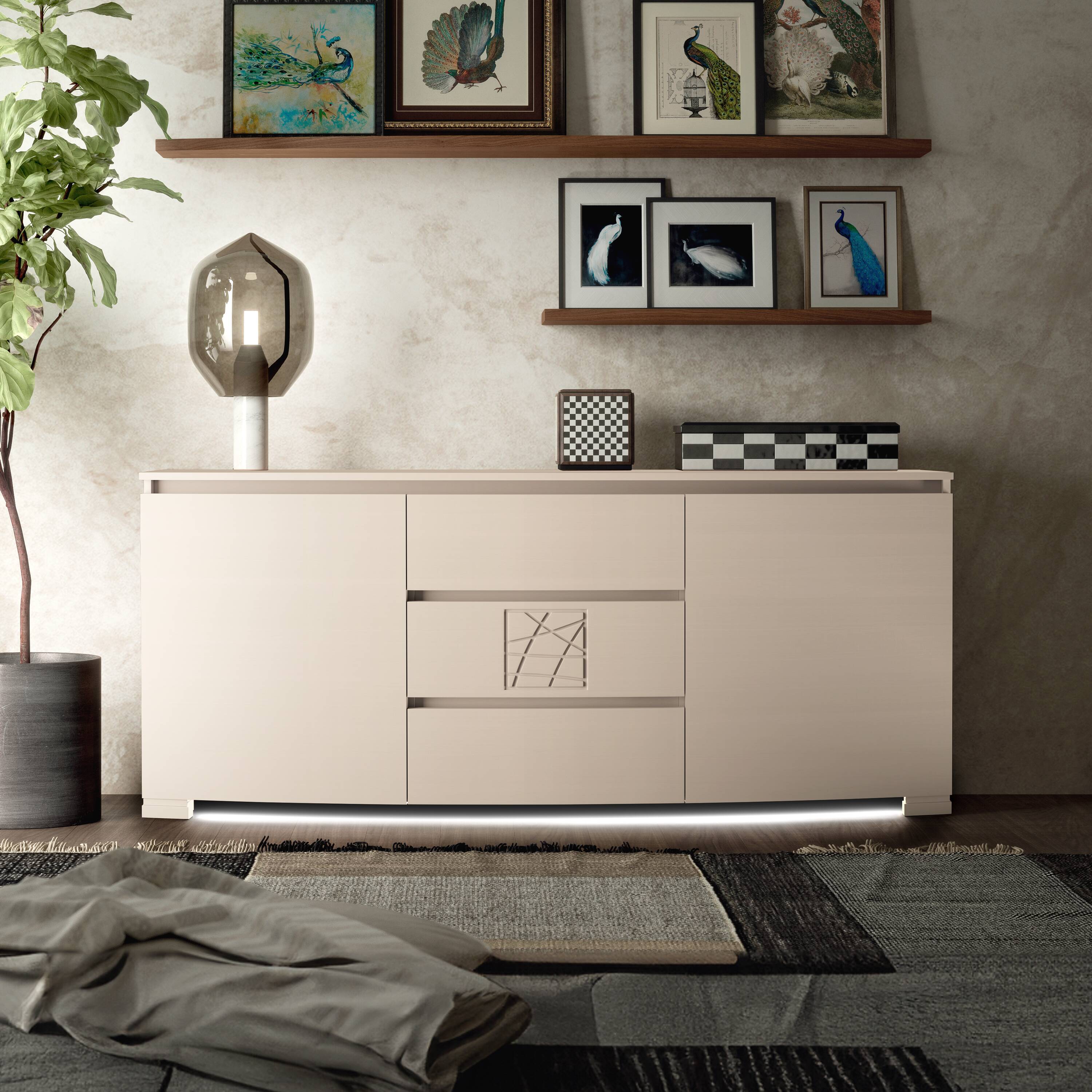 Credenza Moderna Sagomata due porte tre cassetti Onice Formella Modigliani Piombini Ambientata 8212F