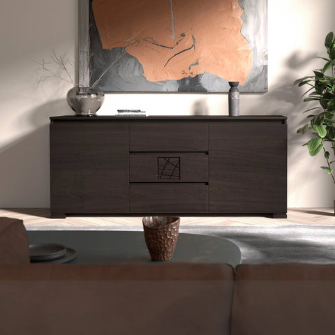 Credenza Moderna due porte tre cassetti Moka Formella Modigliani Piombini Mobili Artigianali Italiani 9212F