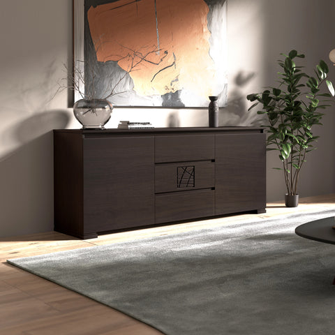 Credenza Moderna due porte tre cassetti Moka Formella Modigliani Piombini Mobili Artigianali Italiani Laterale 9212F