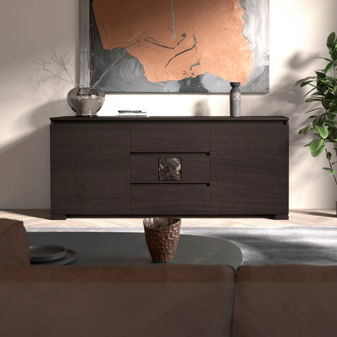 Credenza Moderna due porte tre cassetti Moka Marmo Modigliani Piombini Mobili Artigianali Italiani 9212M