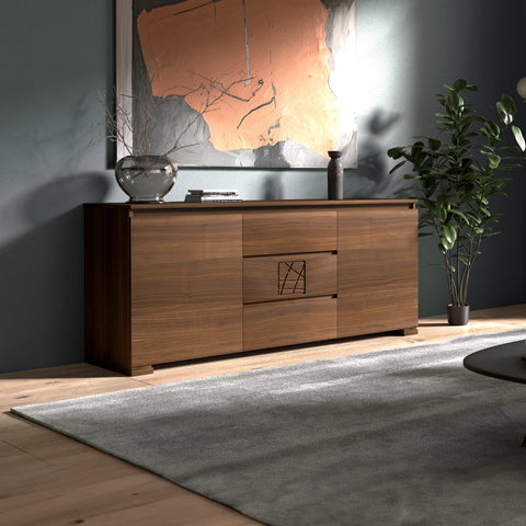 Credenza Moderna due porte tre cassetti Noce Naturale Formella Modigliani Piombini Mobili Artigianali Italiani Laterale 9212F