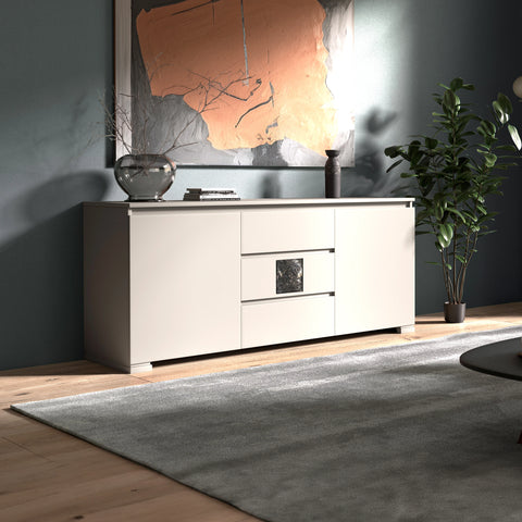 Credenza Moderna due porte tre cassetti Onice Marmo Modigliani Piombini Mobili Artigianali Italiani Laterale 9212M