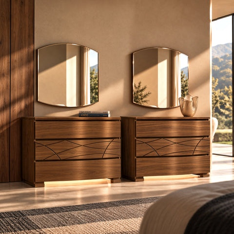 Cama de matrimonio moderna de madera de nogal Modigliani