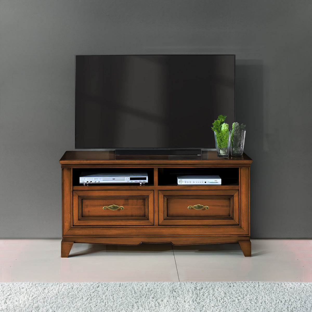 Classic TV cabinet L 120 in wood, cherry finish, Arte D'Este Piombini collection