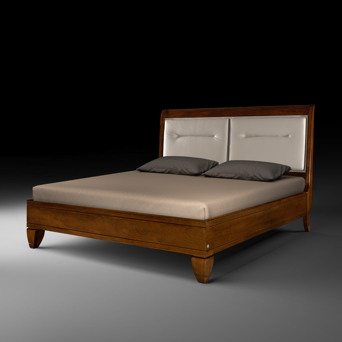 Letto matrimoniale classico in legno di ciliegio con testata imbottita pelle, collezione Arte Piombini Mobili Classici Italiani 8881