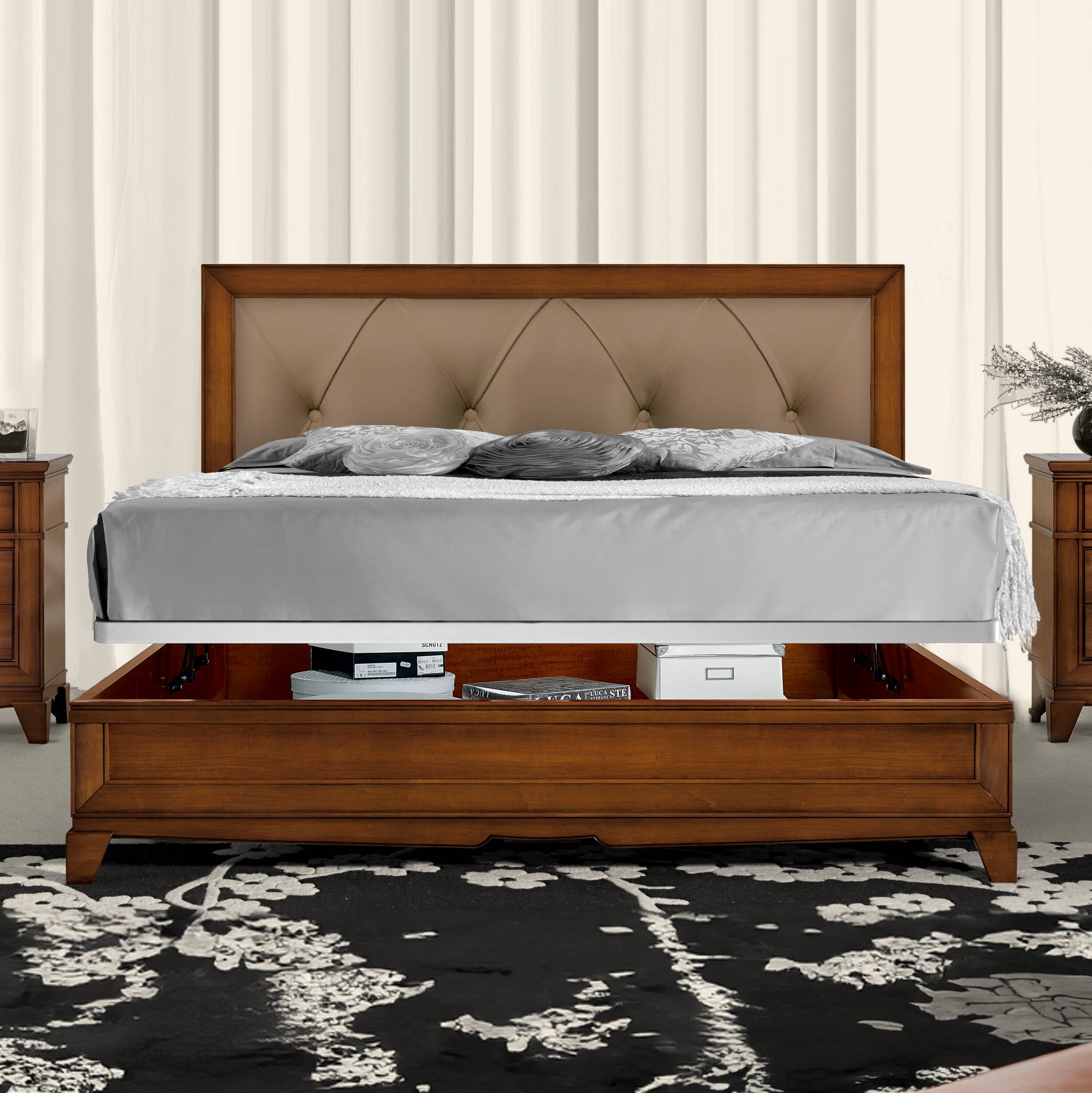 Classic Leather Double Bed with Storage Box Arte D'Este Piombini