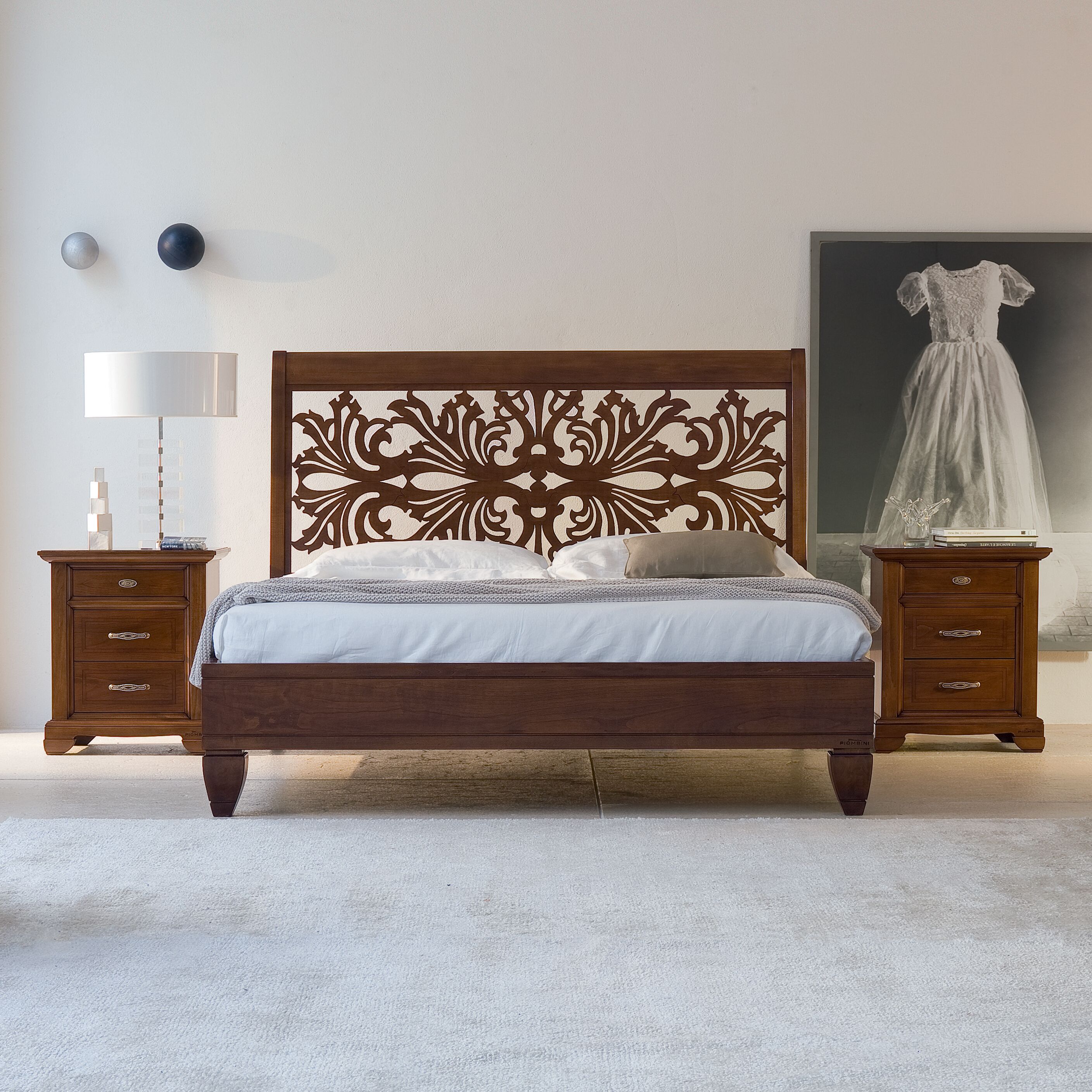 Complete Classic Double Bedroom in Cherry Wood Piombini Art Collection Mirror as a Gift 