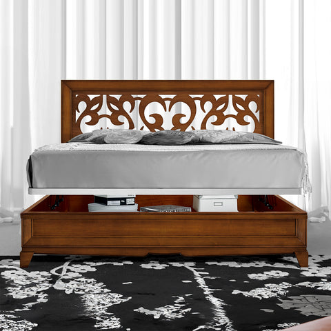 Lit double classique en bois avec coffre de rangement Tête de lit perforée L 174 P 206 cm Collezione Arte D'Este Piombini