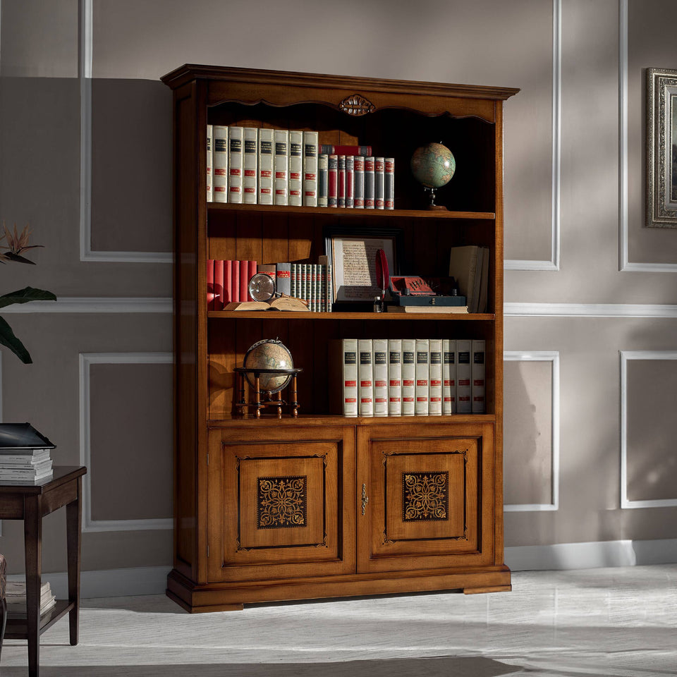 Bibliothèque classique à deux portes avec marqueterie et trois compartiments réglables Arte Tiziano Piombini Mobili