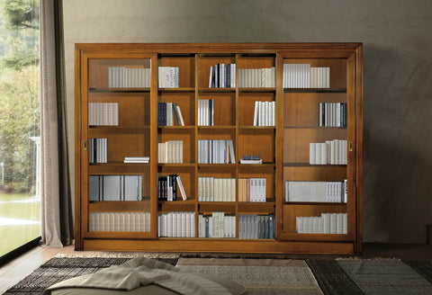 Libreria classica in legno finitura ciliegio con a 2 ante scorrevoli vetro L. 290 cm, collezione Arte D'Este Piombini Mobili Classici Italiani P1024