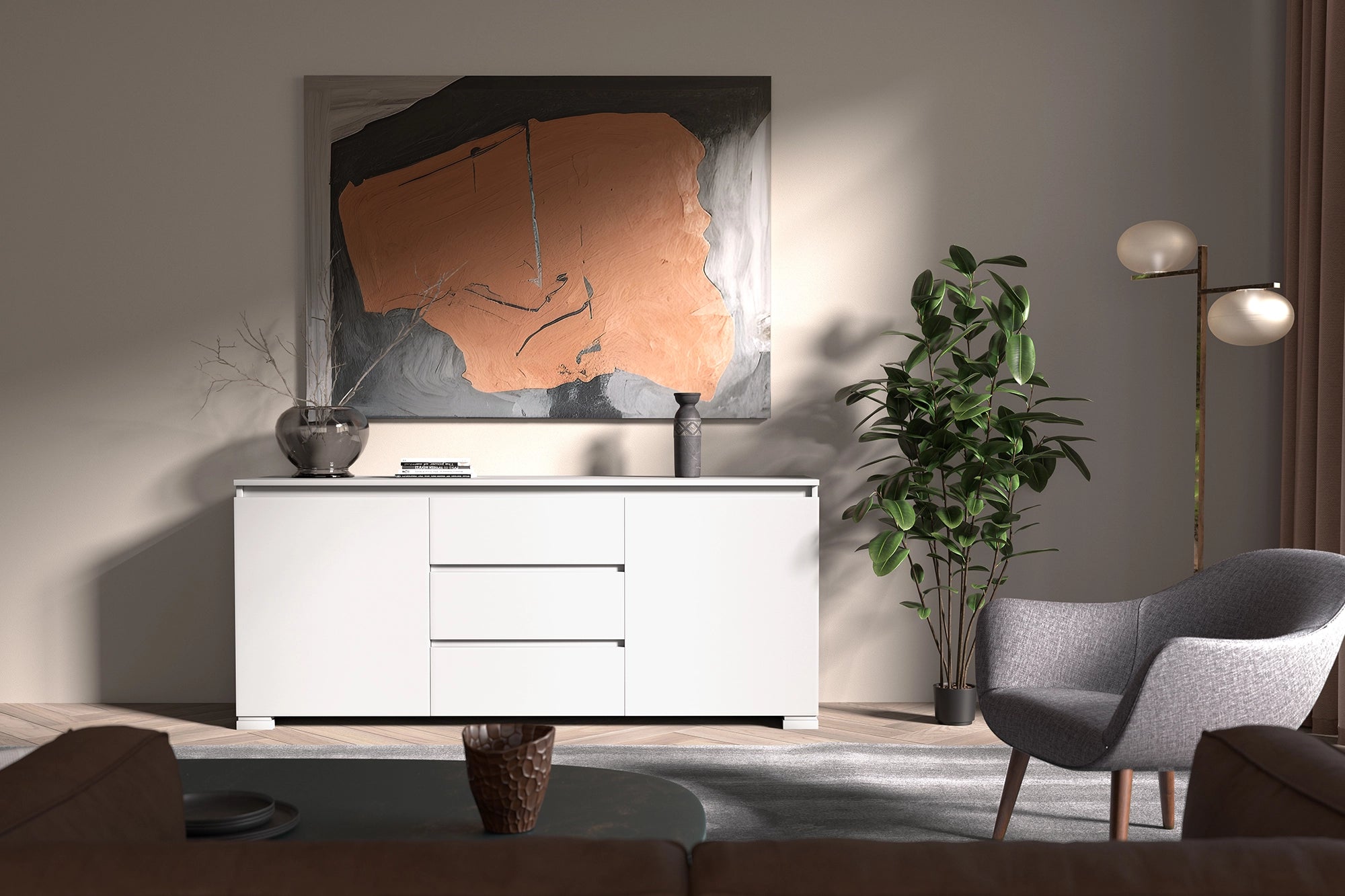 Modernes Sideboard L 198 aus Walnussholz und Marmor, Kollektion Modigliani Piombini