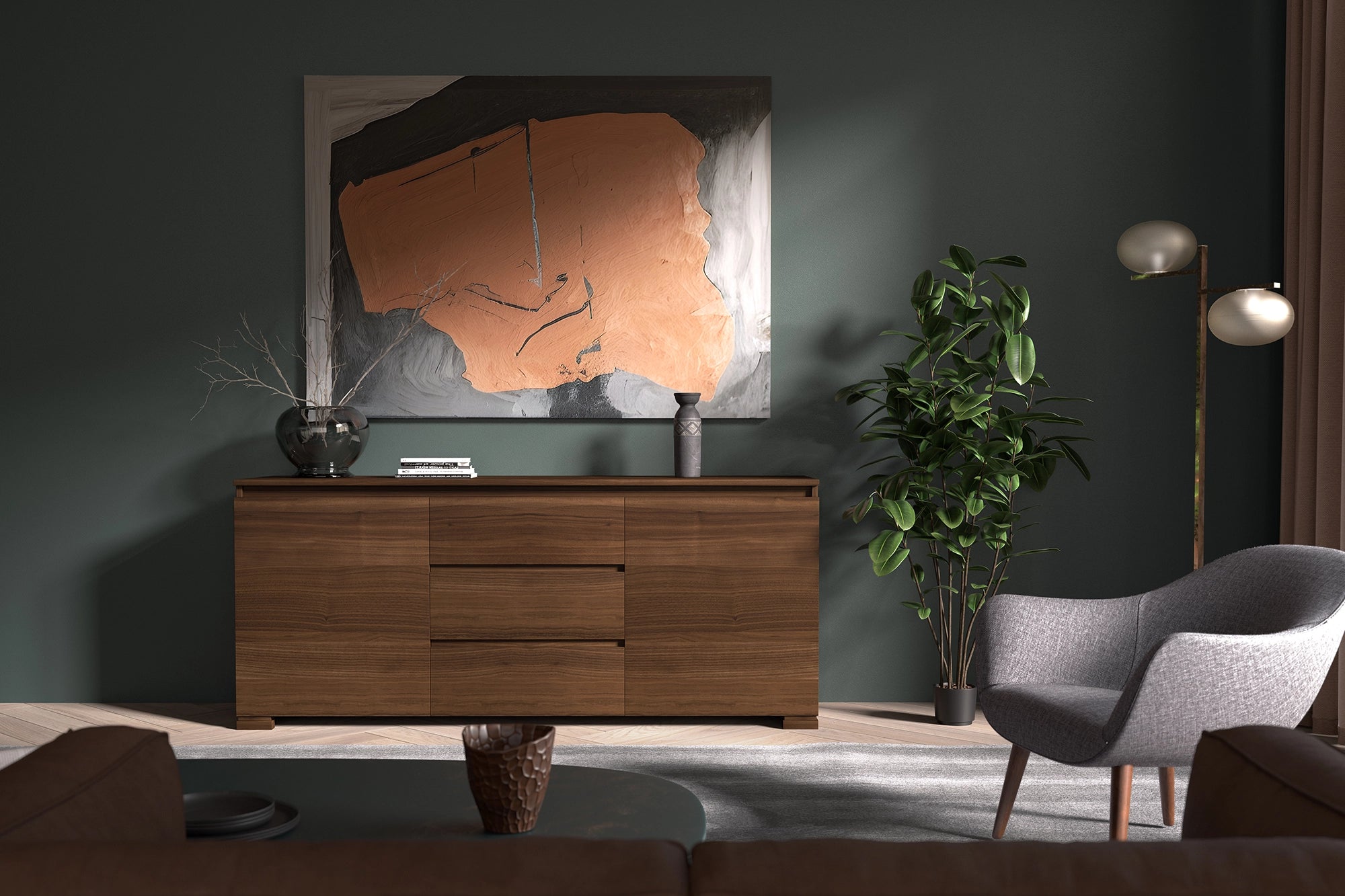 Modern Sideboard L 198 in Walnut Wood and Marble Modigliani Piombini Collection