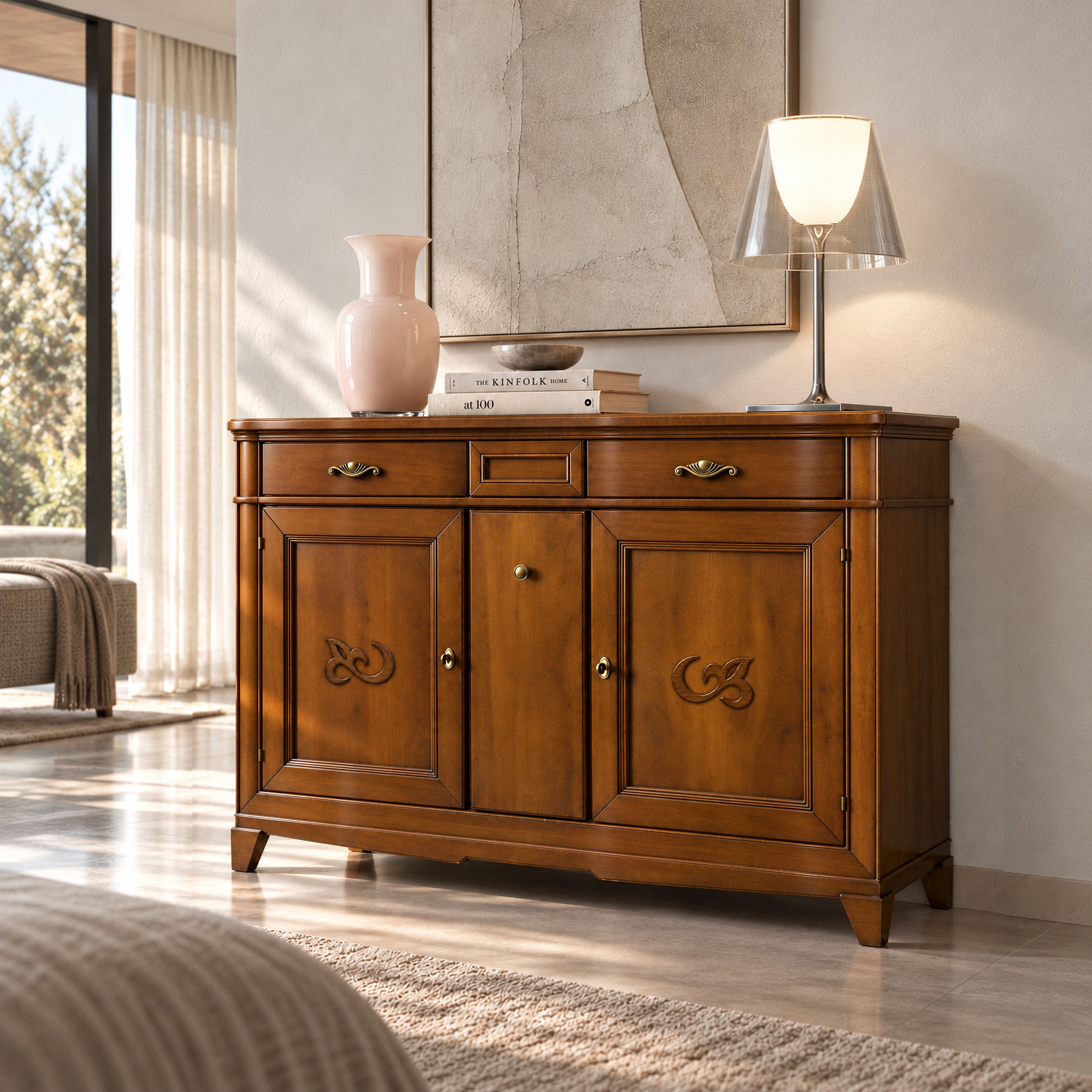 Classic Wooden Sideboard with Decorative Motif, Arte d'Este Collection, Piombini Italian Classic Furniture P3009